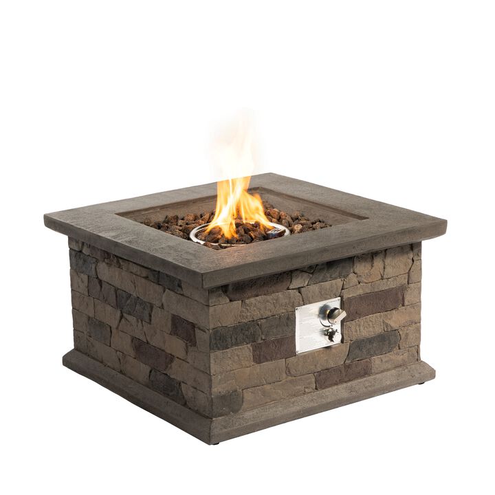 Mondawe 28.3" Outdoor Artificial Stone Fire Pit,40K BTU Propane E-Ignition Waterproof Fire Table