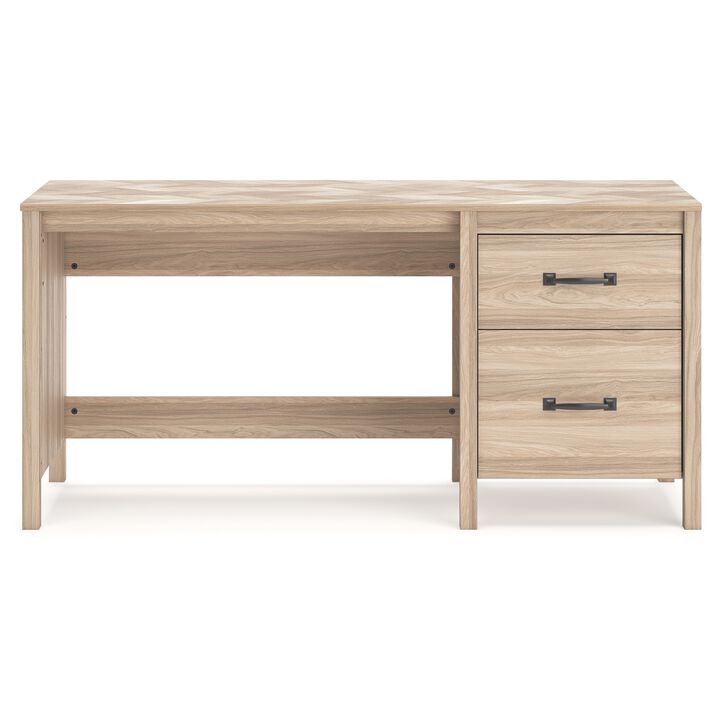 Bette Home Office Desk, 60 Inch Rectangular Brown Top w Side Cabinet - Benzara