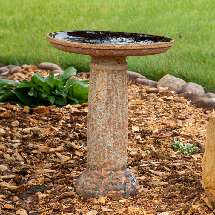 Sunnydaze Toulon 24.5” H Lava Finish Bird Bath - Brown Distressed Ceramic