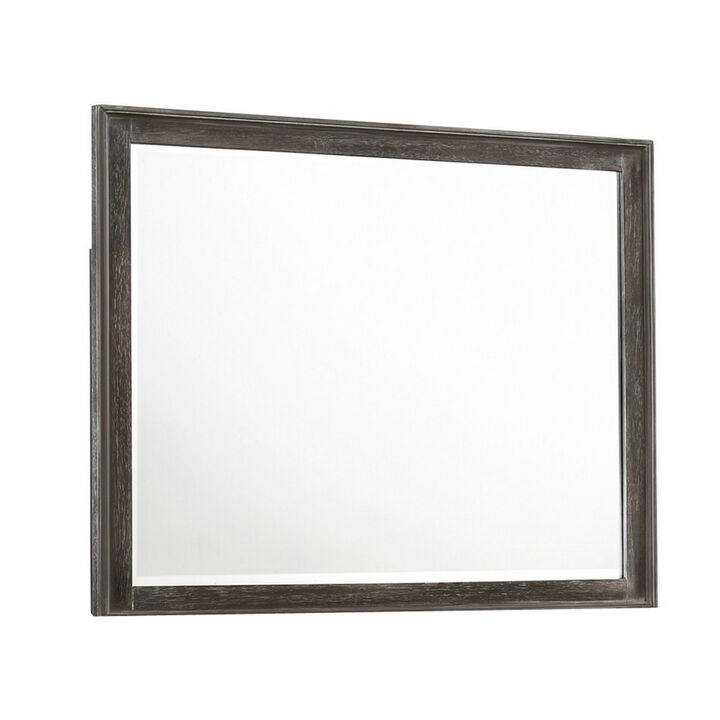 Zavi 32 x 40 Dresser Mirror, Rectangular, Glass, Nutmeg Brown Finish - Benzara