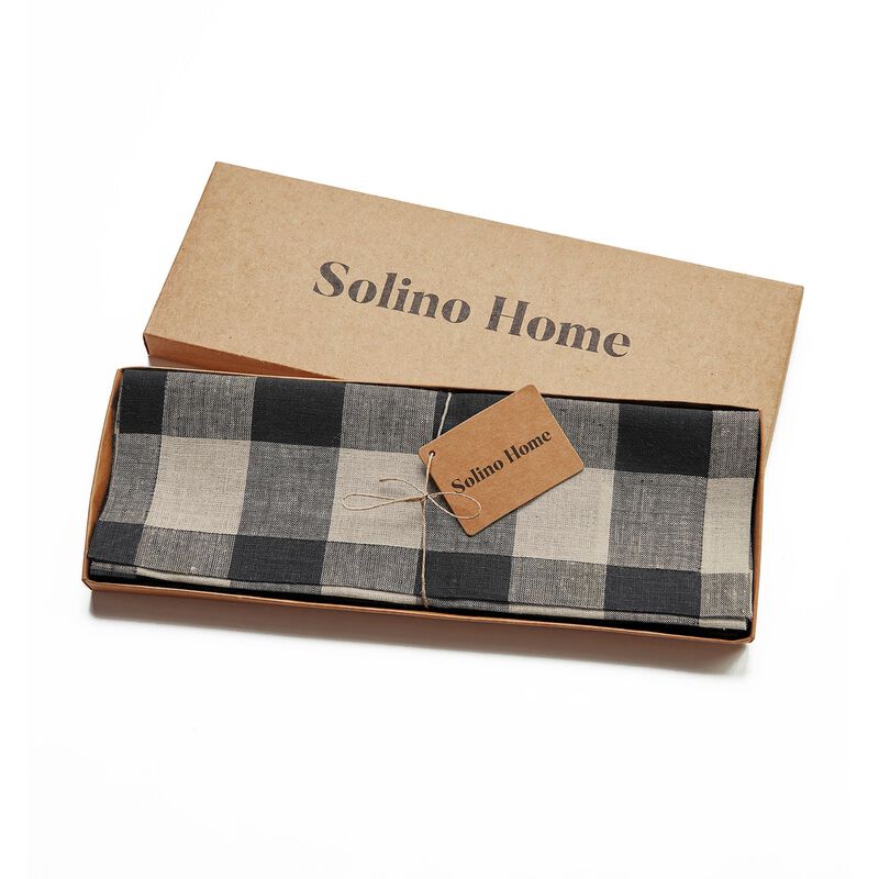 Solino Home 100% Pure Linen 14 x 19 Inch Placemats Set of 4 | Buffalo Check