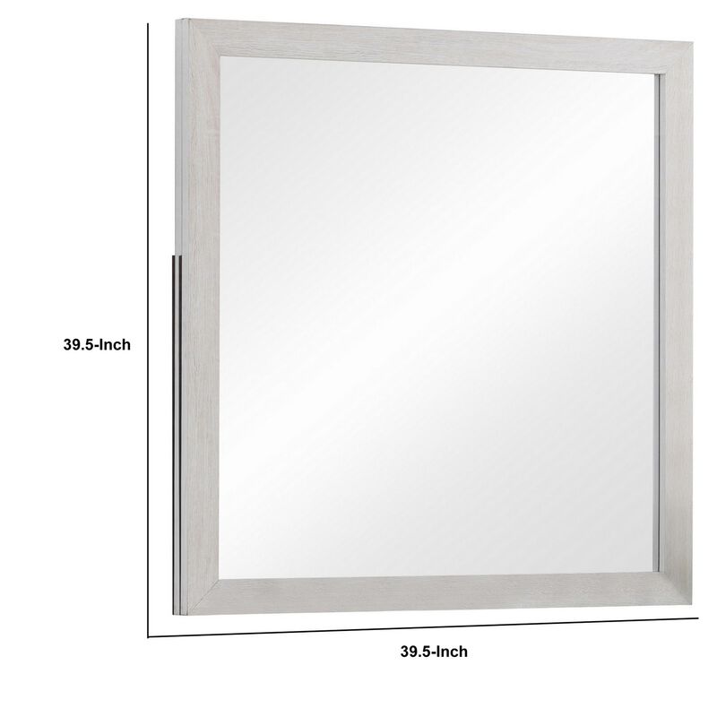 Mirror with Wooden Frame and Grain Details, White-Benzara