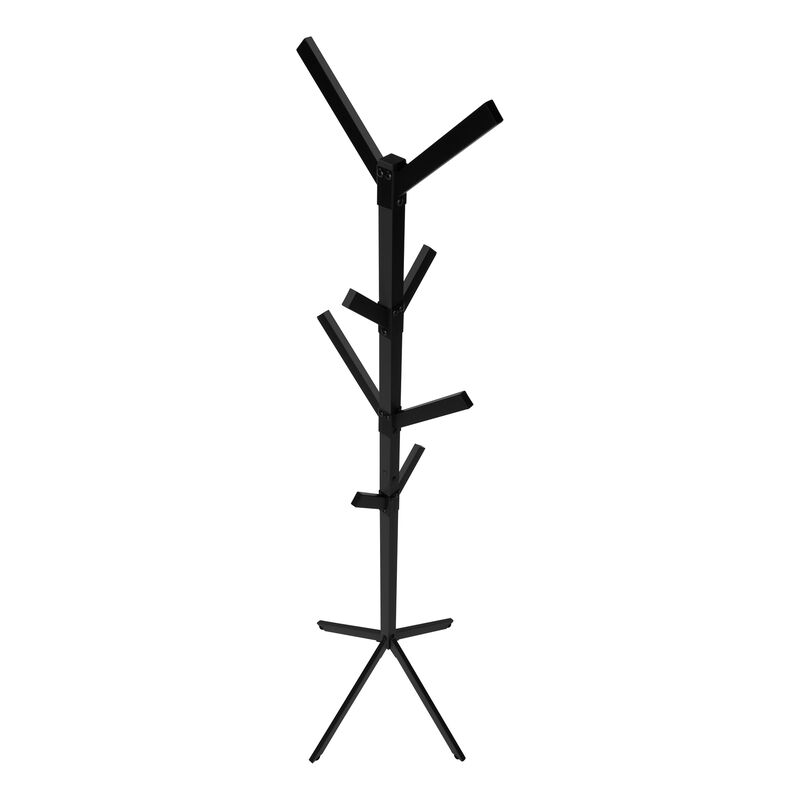 Monarch Specialties I 2057 Coat Rack, Hall Tree, Free Standing, 8 Hooks, Entryway, 70"H, Bedroom, Metal, Black, Contemporary, Modern