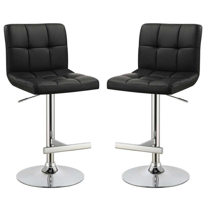 Sophisticated Armless Adjustable Bar Stool, Black ,Set of 2-Benzara