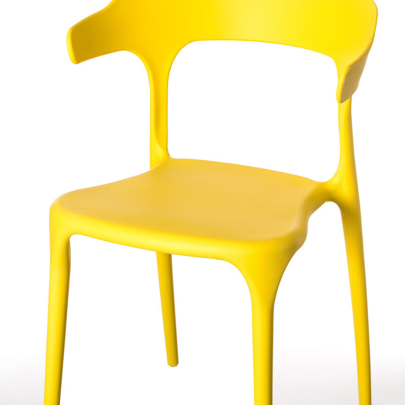 Modern Plastic Outdoor Dining Chair with Open U Shaped Back, Red Set of 2