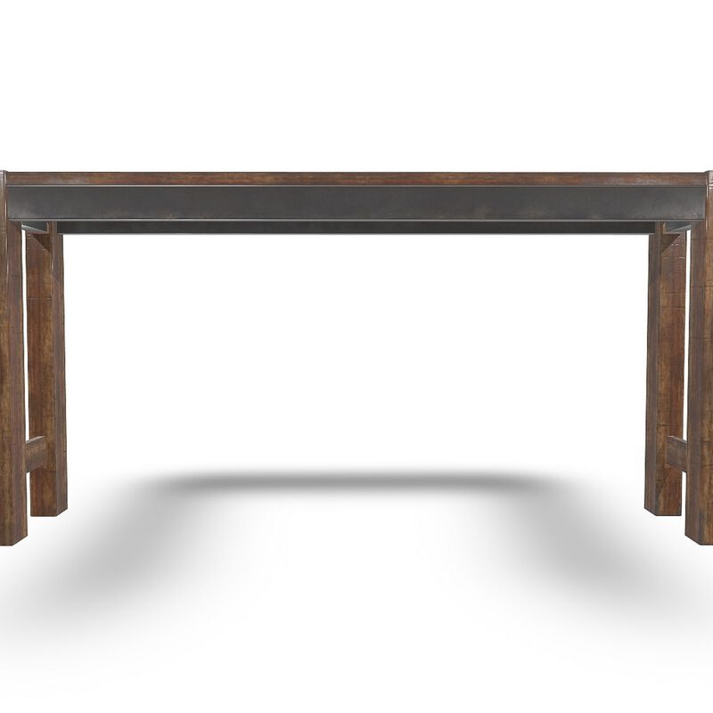 Jin Counter Height 72 Inch Long Slim Table, Distressed Brown Wood - Benzara