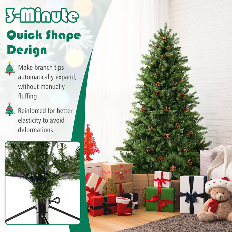 Artificial Christmas Tree with Pine Cones and Adjustable Brightness