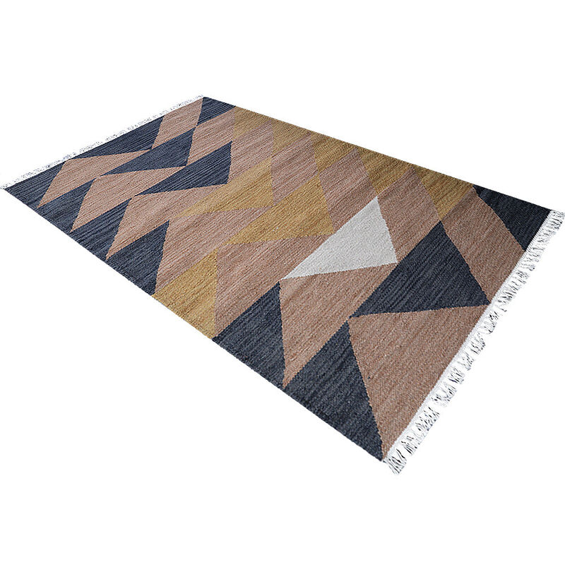 RUGSOTIC CARPETS HAND WOVEN FLAT WEAVE KILIM WOOL ECO-FRIENDLY AREA RUGS  - 4'x6', Rectangle Shape, Multicolor Color, Contemporary Modern Design, Low Pile Handmade Rugs for Living Room (D00134)