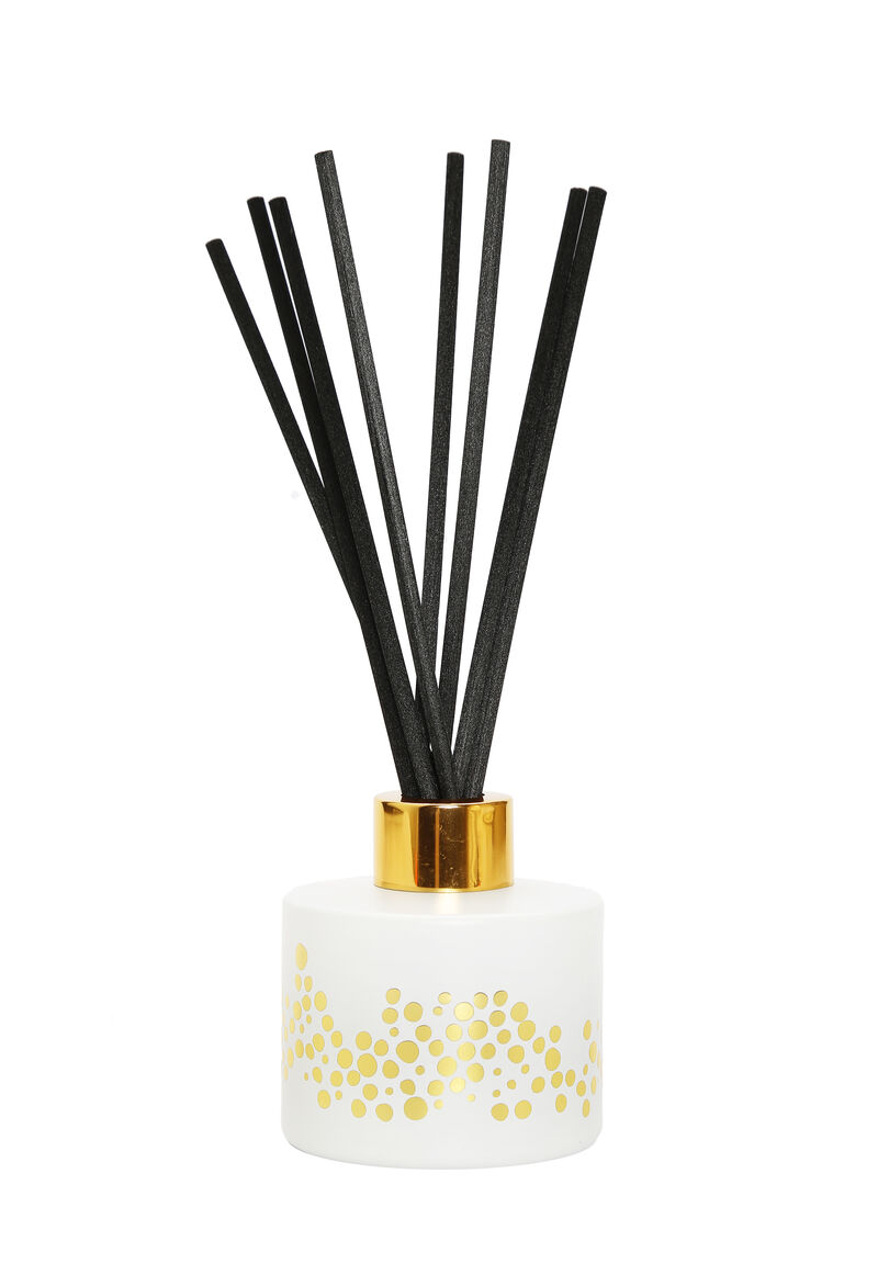 Gold Spotted White Bottle Diffuser, "Lily Of The Valley" Aroma