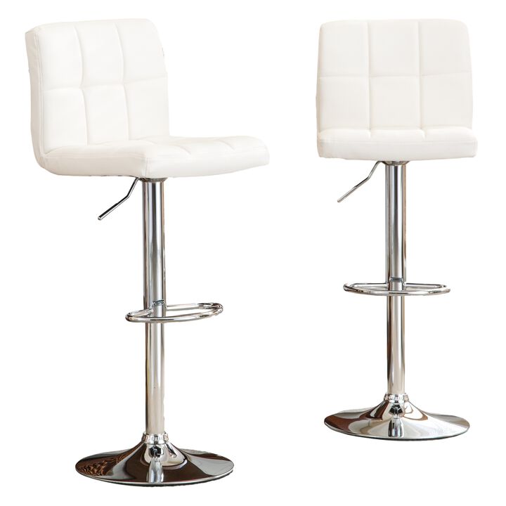 Faux Leather Adjustable Hydraulic Bar Stool, Set of 2, White
