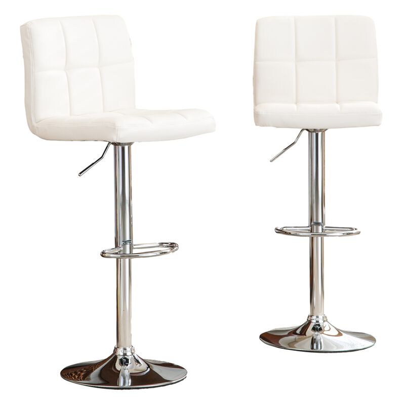 Faux Leather Adjustable Hydraulic Bar Stool, Set of 2, White