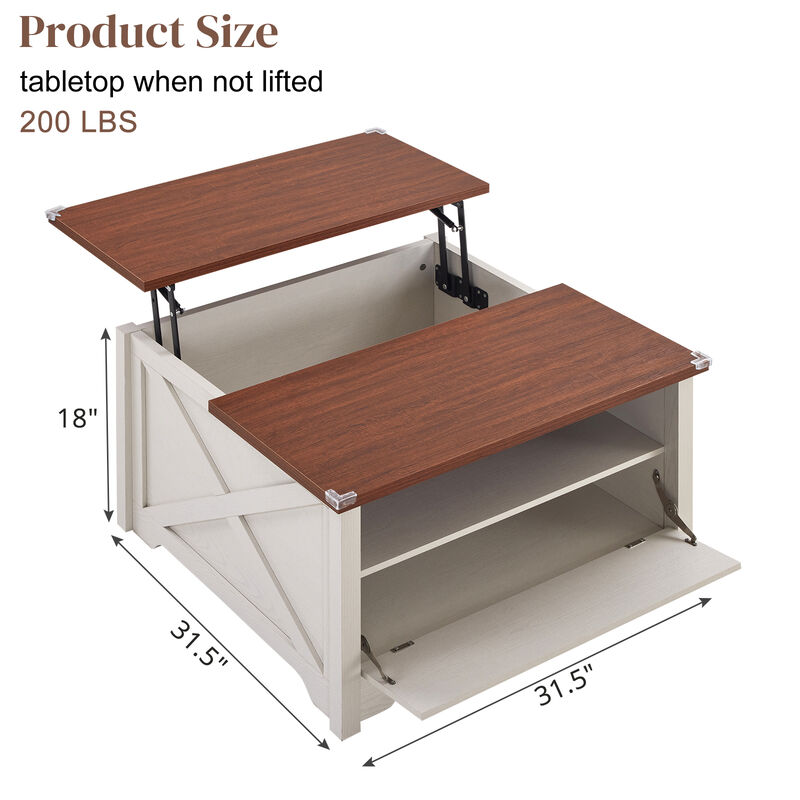 Lift-Top Coffee Table with Hidden Compartment and Storage Shelf Ergonomic Dining and Living Room Table