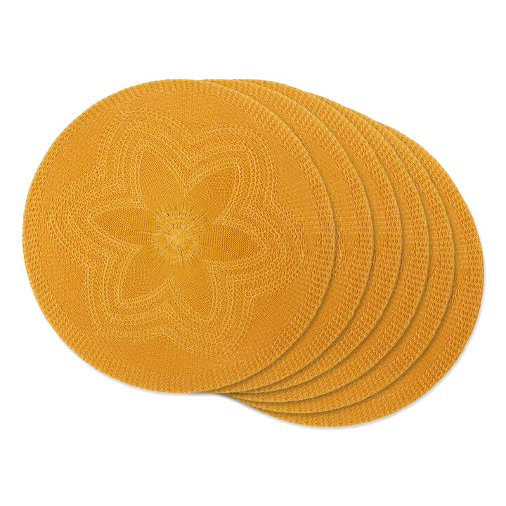 Set of 6 Orange Decorative Woven Round Placemats  15"