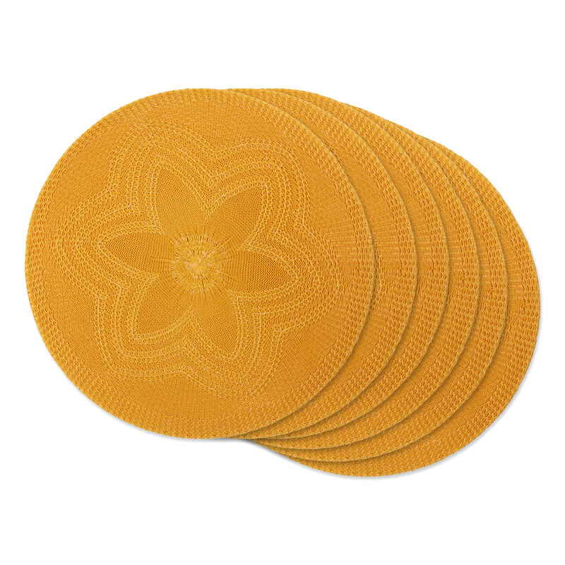Set of 6 Orange Decorative Woven Round Placemats  15"