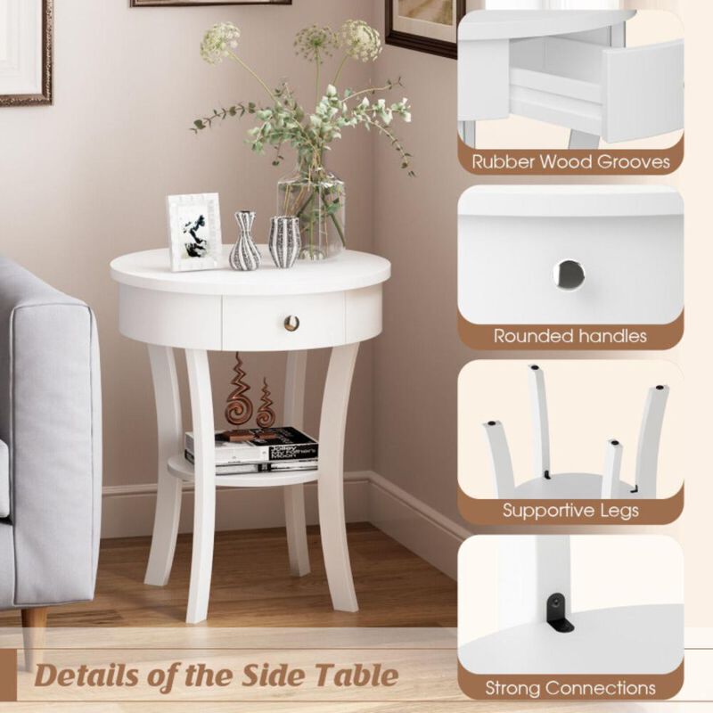 Hivvago 2-Tier Wood Round End Table with Open Drawer