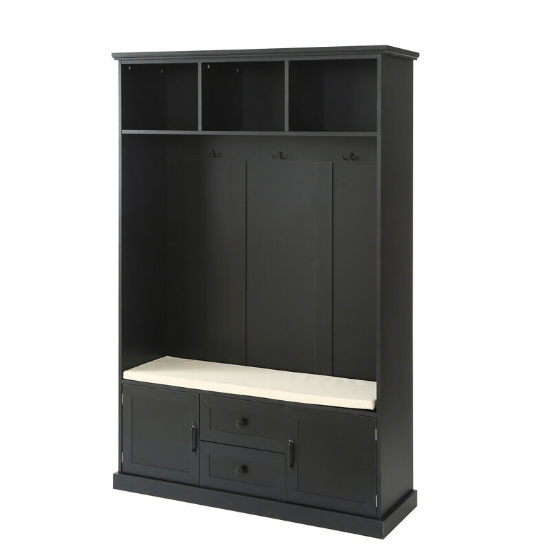 Black Hall Tree with 3 Hooks and Bench