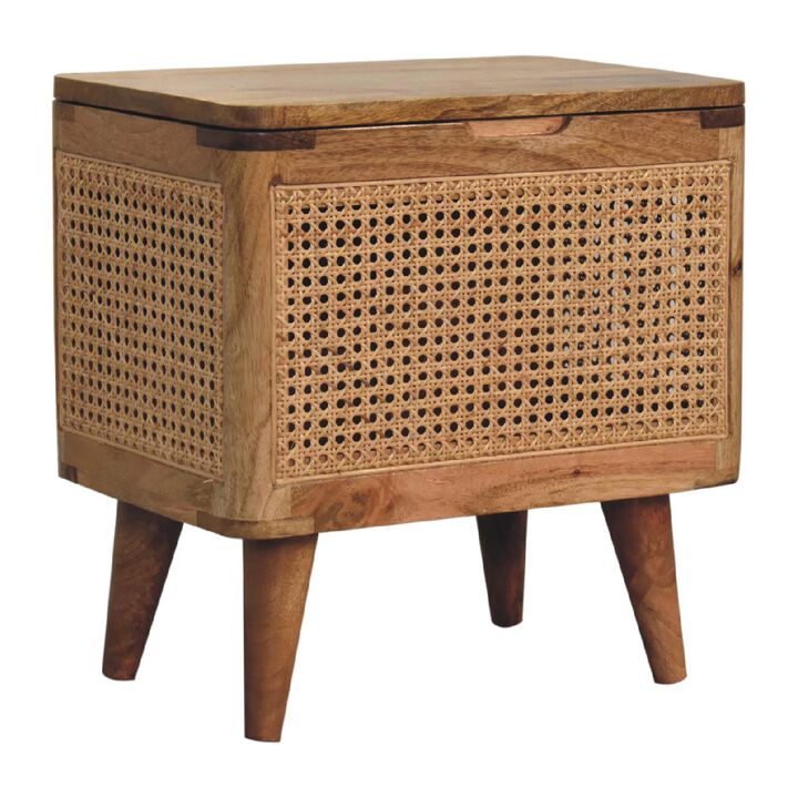 Larissa Lid-up Storage  Solid Wood Rattan Oak-ish Stool