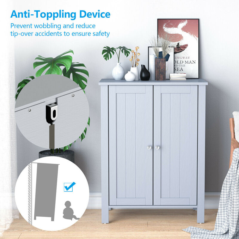 Costway 2-Door Bathroom Floor Storage Cabinet Space Saver Organizer White