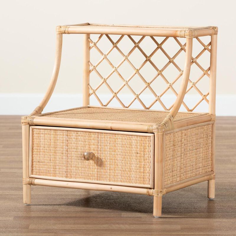 Bali & Pari Lalo Modern Bohemian Natural Brown Rattan 1-Drawer Nightstand