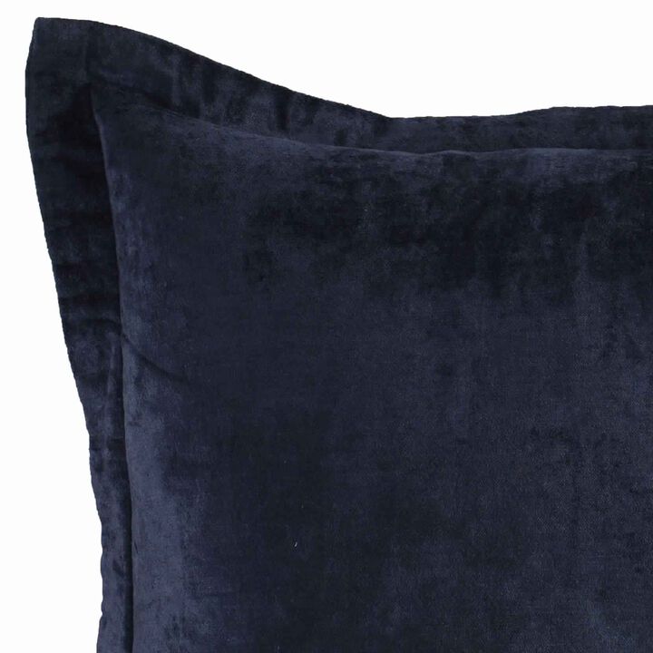 Square Fabric Throw Pillow with Solid Color and Flanged Edges, Blue-Benzara