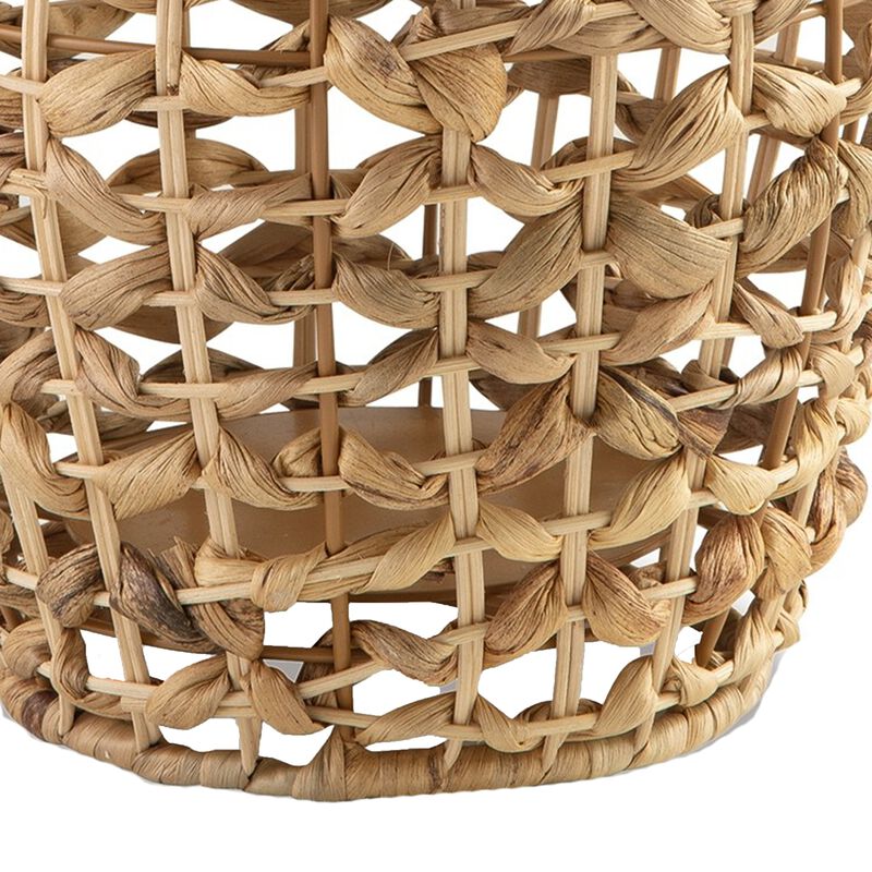 Enna 17 Inch Lantern, Bohemian Style, Candle Stand, Brown Rattan Woven - Benzara