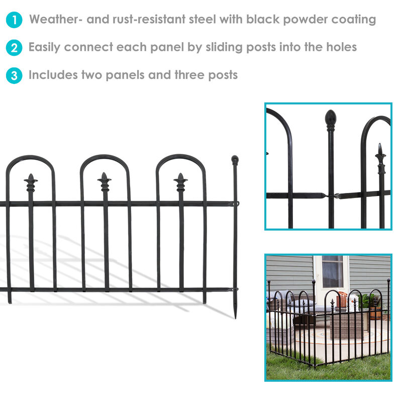 Sunnydaze 2-Piece Strasbourg Steel Garden Border Fencing - 6 ft - Black