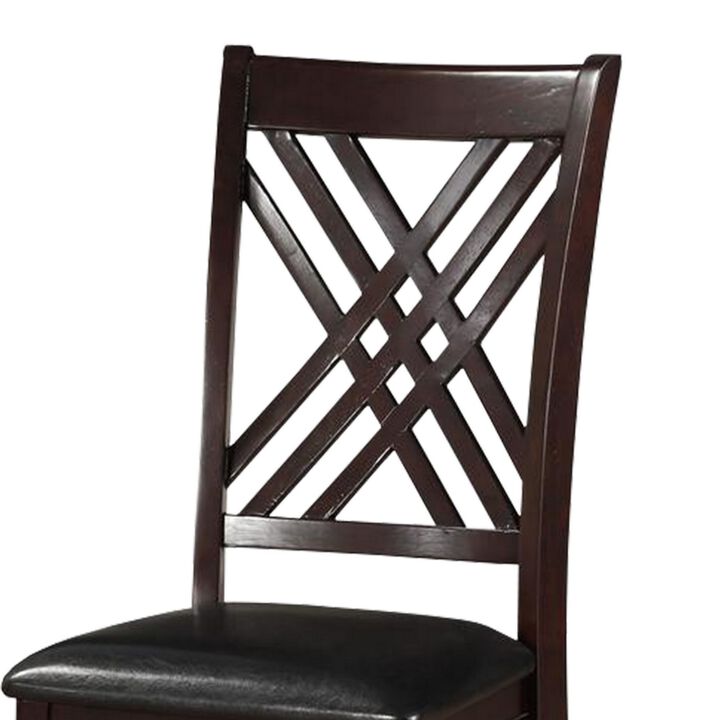 Dining Chair, Vegan Faux Leather, Cross Lattice, Set of 2, Black-Benzara