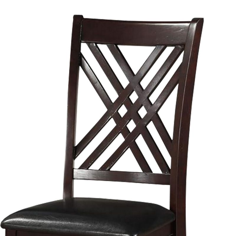 Dining Chair, Vegan Faux Leather, Cross Lattice, Set of 2, Black-Benzara