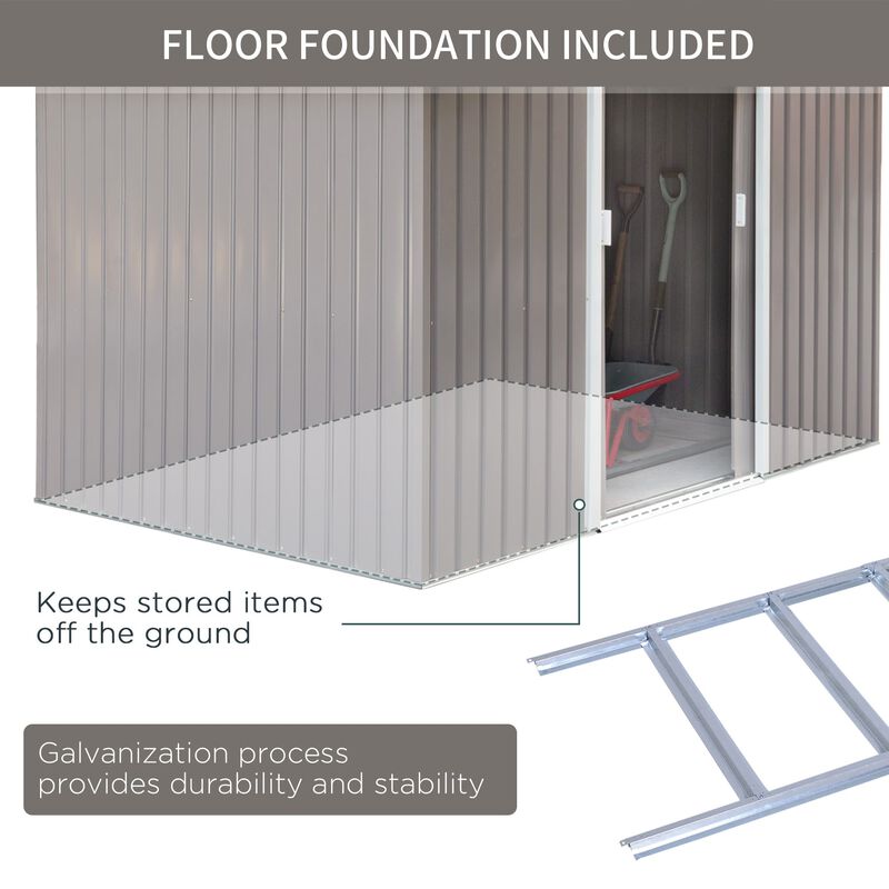Spacious Tool Haven: 9x6 Grey Metal Storage Shed with Sliding Doors