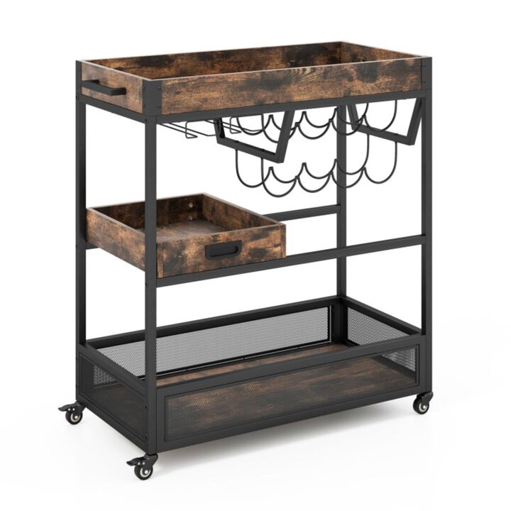 Hivvago 3-Tier Industrial Buffet Serving Cart with Wine Rack