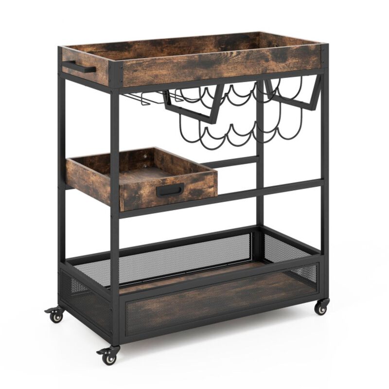 Hivvago 3-Tier Industrial Buffet Serving Cart with Wine Rack