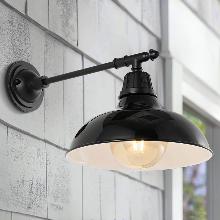 Wallace Farmhouse Industrial Indoor/Outdoor Iron LED Victorian Arm Outdoor Sconce