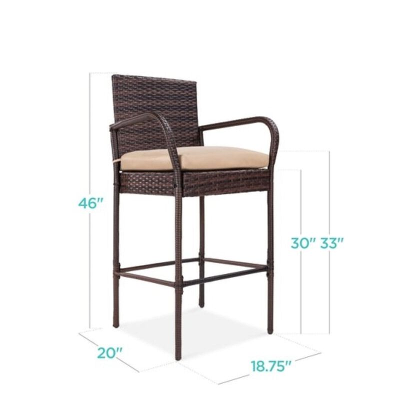Hivvago Set of 2 Indoor/Outdoor Wicker Bar Stools