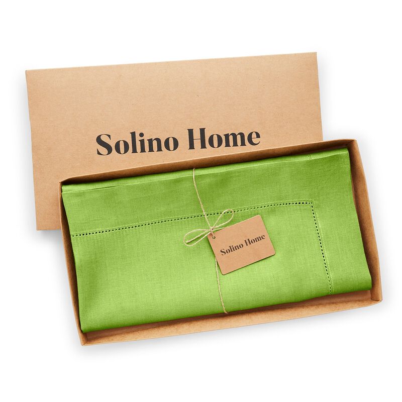 Solino Home 100% Pure Linen Table Throw 52 x 52 Inch | Classic Hemstitch for Valentines