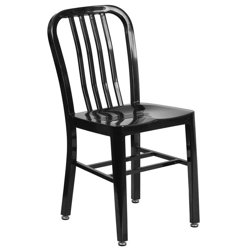 Flash Furniture Commercial Grade 30" Round Black Metal Indoor-Outdoor Table Set with 4 Vertical Slat Back Chairs