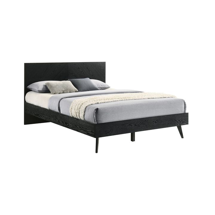 Saly Queen Platform Bed Frame, Tapered Legs, Diagonal Grain Finish, Black - Benzara