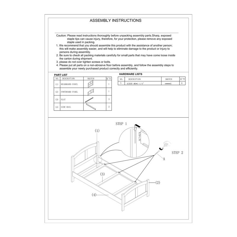 Dark Oak Finish Twin Size Bed Youth Bedroom Furniture Unique Headboard Footboard Rubberwood