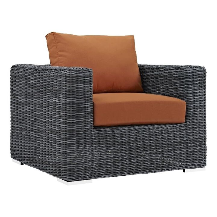 Modway Summon Wicker Rattan Outdoor Patio Sunbrella Armchair in Canvas Tuscan