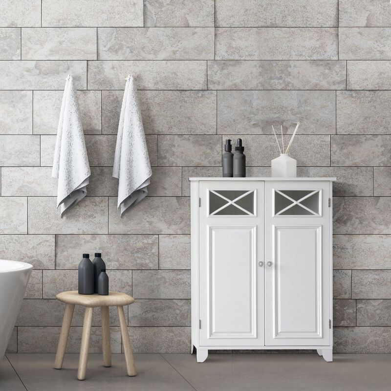 Teamson Home Dawson Wooden Floor Cabinet with Cross Molding and 2 Doors, White