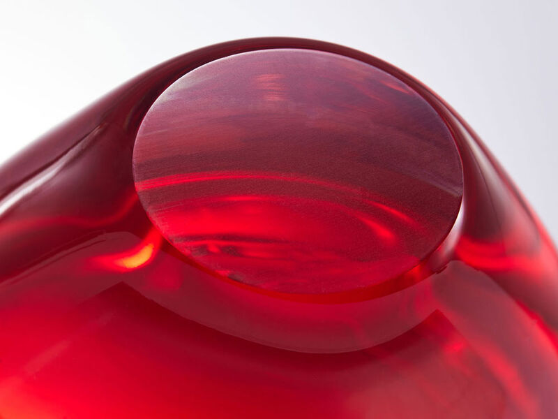 Hand Blown Red Love Heart Shaped Sommerso Art Glass Vase