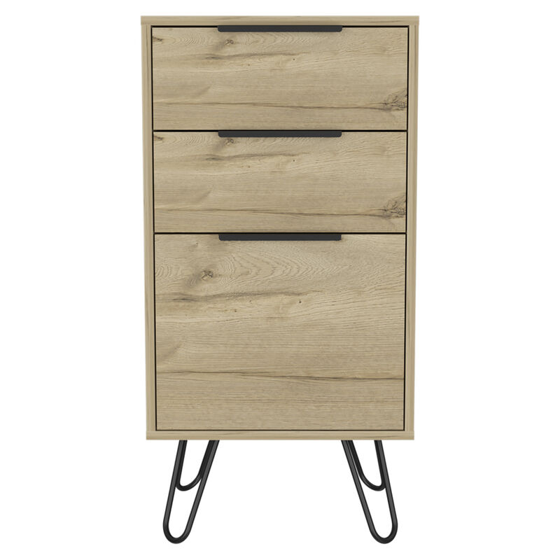 Augusta Light Dresser, Hairpin Legs, Superior Top, Three Drawers - Light Oak