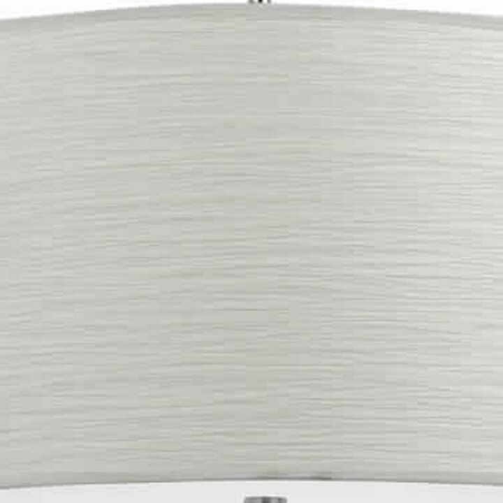 Drum Style Pendant Fixture with Fabric Shade and Brushed Details, White - Benzara