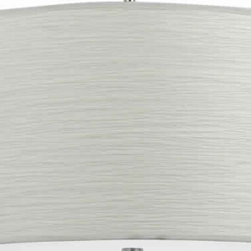 Drum Style Pendant Fixture with Fabric Shade and Brushed Details, White - Benzara