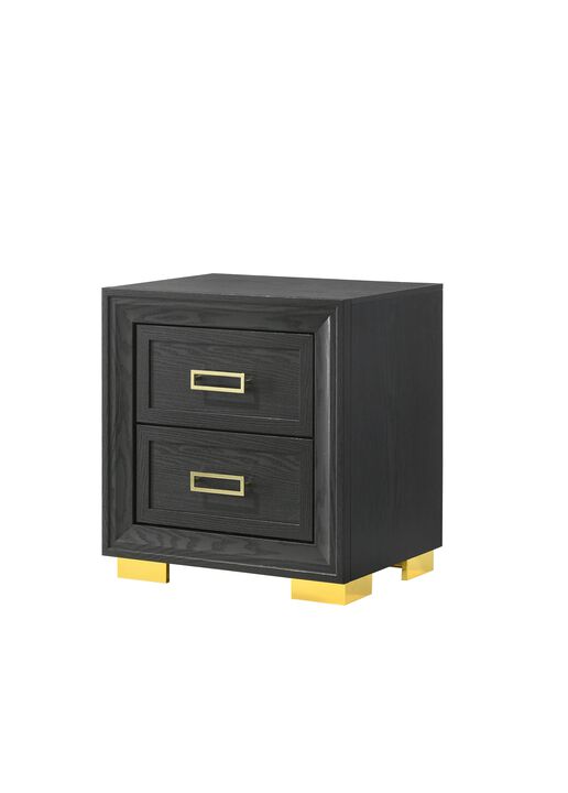Streamdale Modern Glam 2-Drawer Nightstand Black Gold