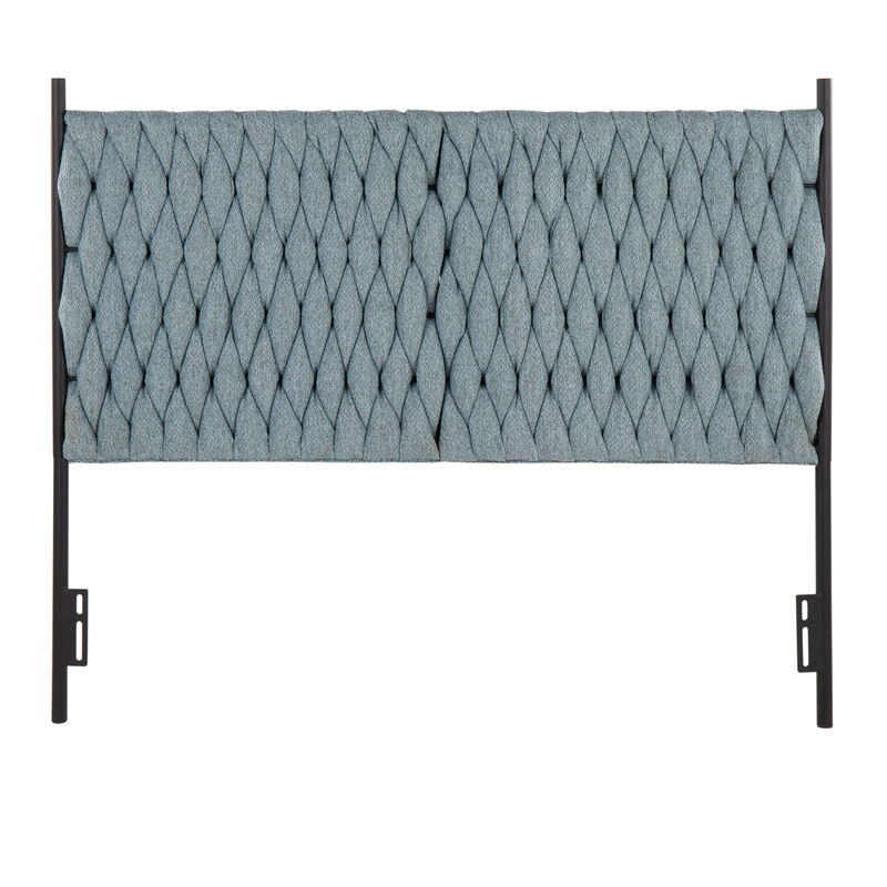Braided Matisse Queen Size Headboard In Black Metal And Blue Fabric