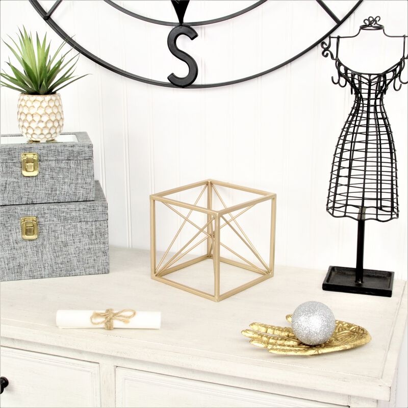 Emel Abstract Patterned Golden Cube Decor - Small
