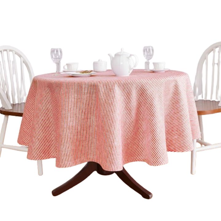 Solino Home 100% Pure Linen Round Tablecloth |Narrow Stripe