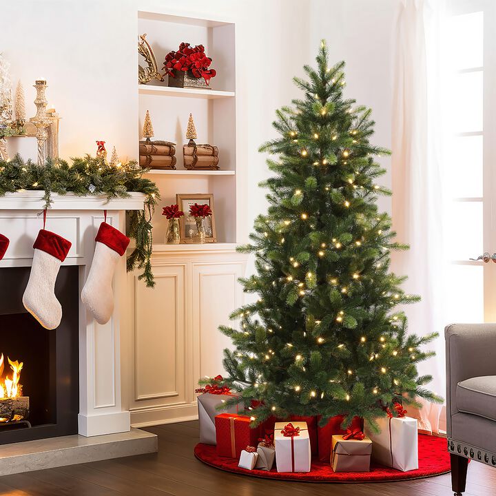 LuxenHome 6Ft Pre-Lit Green Full Fir Artificial Christmas Tree