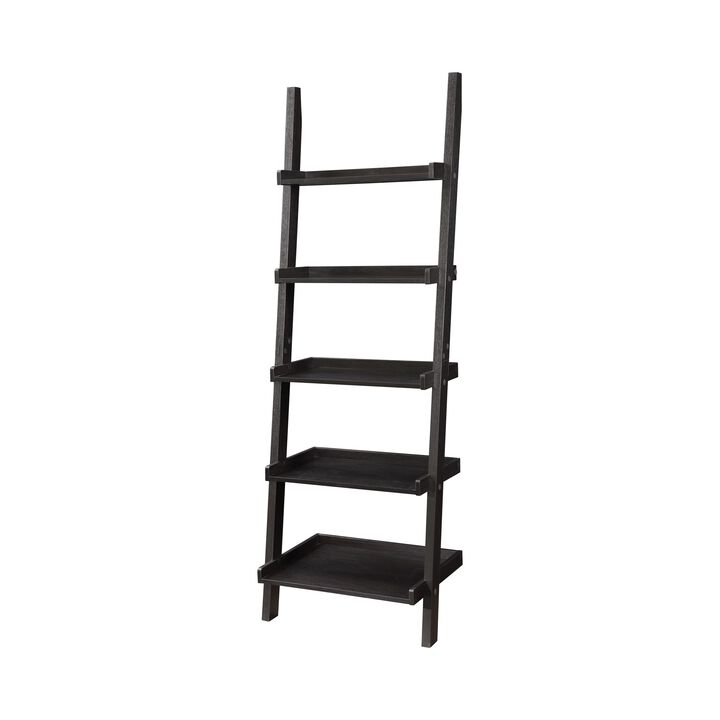 Sleek Wooden Ladder Bookcase with 5 Shelves, Brown-Benzara
