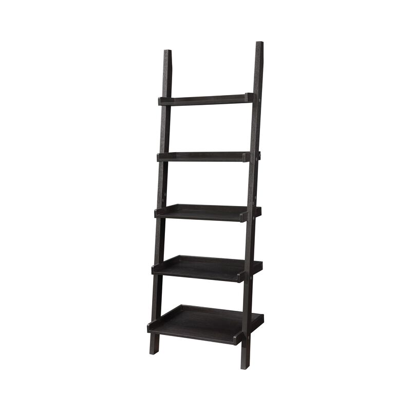 Sleek Wooden Ladder Bookcase with 5 Shelves, Brown-Benzara